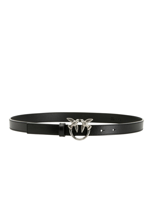 LOVE BIRDS THIN LEATHER BELT - black–silver / S (90см)- S (90см)