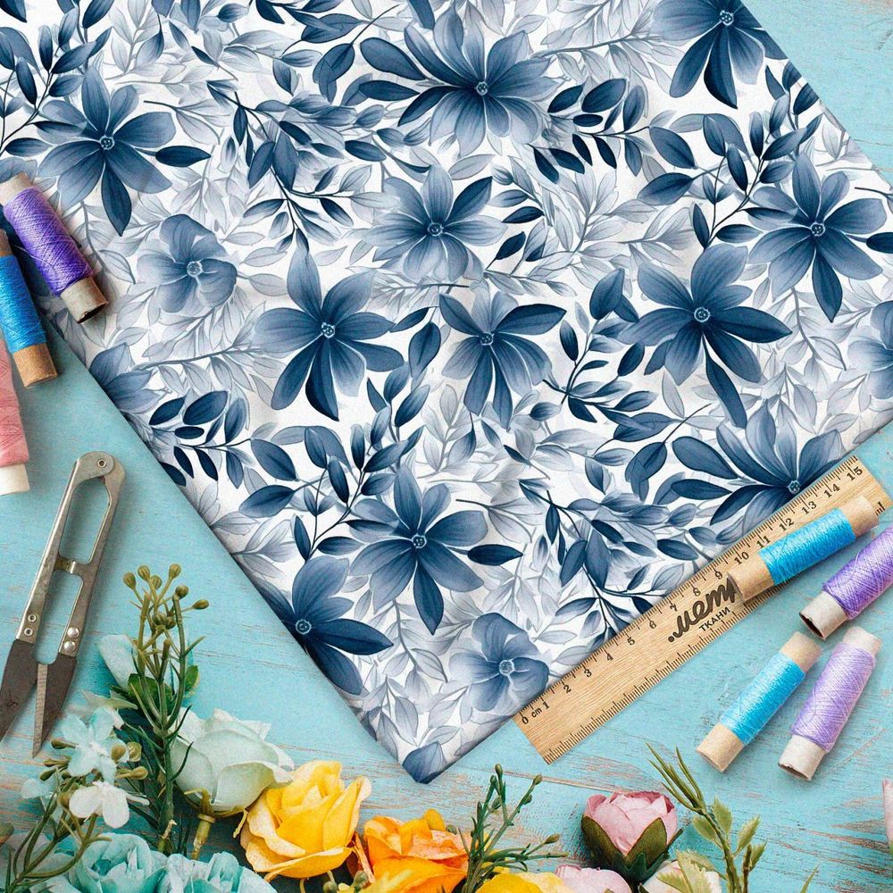 Ткань премиум габардин упрощенный луговой мотив