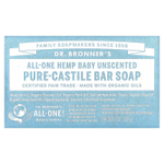 Dr. Bronner's, Pure-кастильское кусковое мыло, универсальное конопляное мыло для детей, без запаха, 1 шт., 140 г (5 унций)