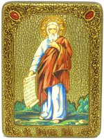 Инкрустированная рукописная икона Пророк Илия Фесвитянин 29х21см на натуральном дереве в подарочной коробке