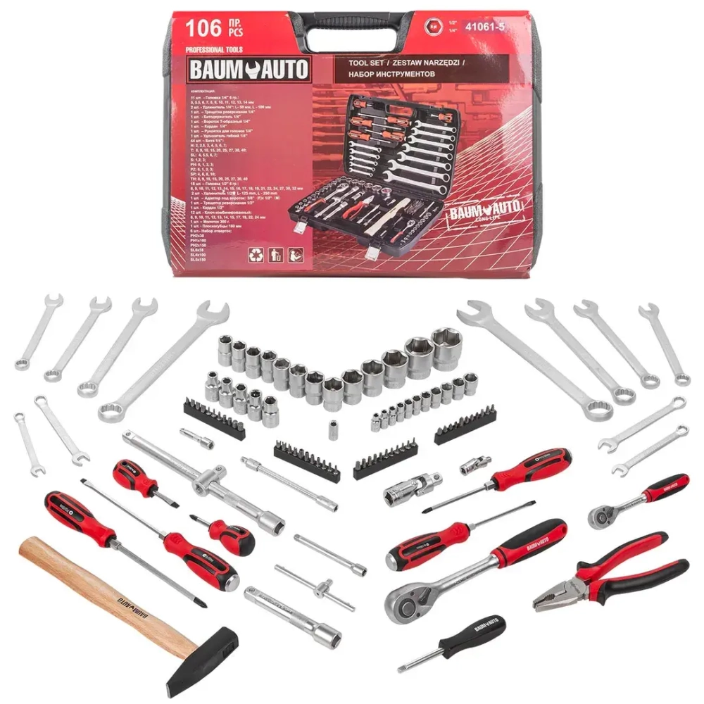 Набор инструментов 106пр. 1/4'' 1/2'' (6гр.)(5-32мм) Baum Auto##BaumAuto BM-41061-5