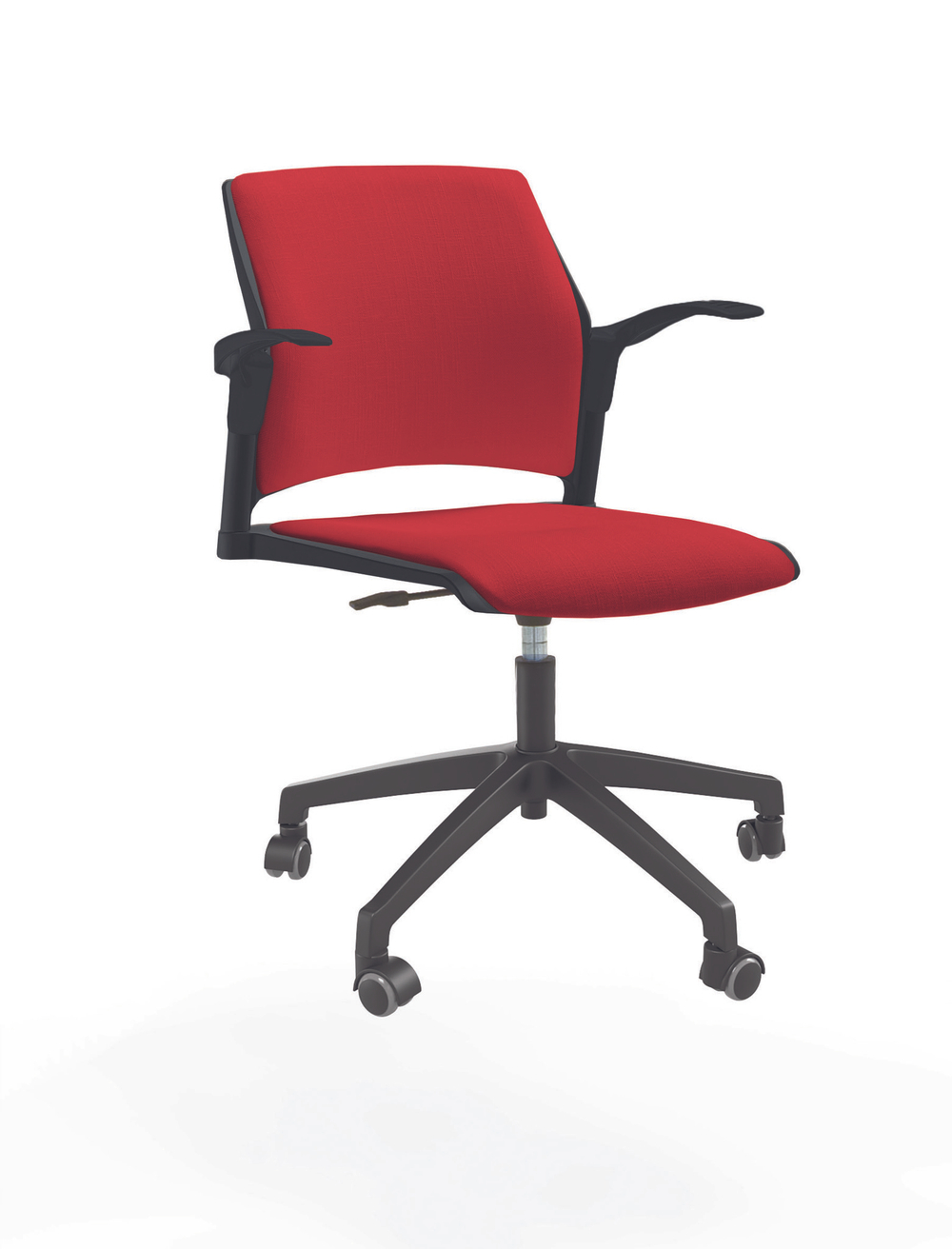 Кресло Rewind каркас черный, пластик черный, база пластиковая чёрная, с открытыми подлокотниками, сидение и спинка красные