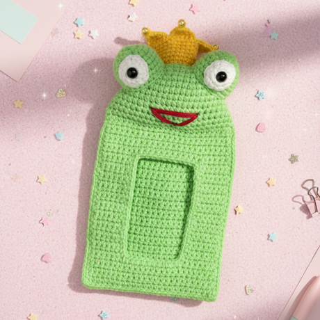 Картхолдер (вязаный) зелёный лягушка