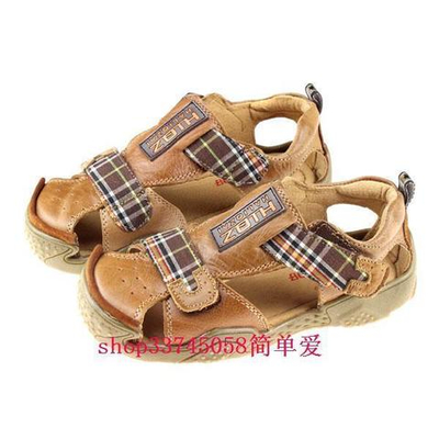 Сандалии детские однотонные с ремешками-липучками в клетку