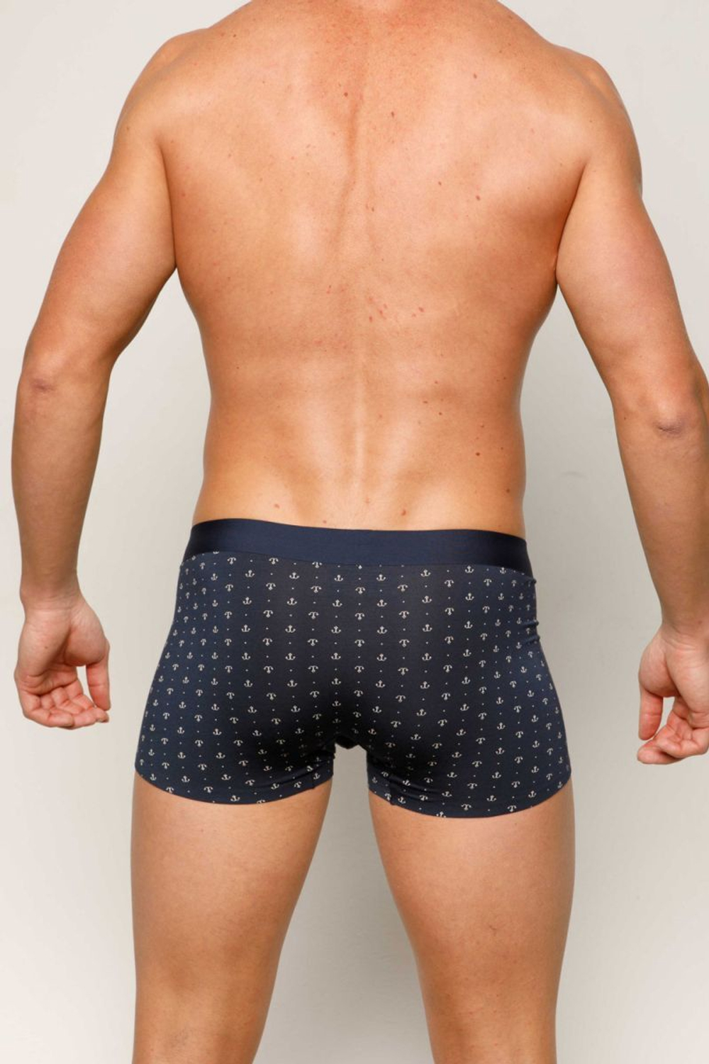 Темно-синие мужские трусы-боксеры с принтом в виде якоря (Размер: L) (Цвет: темно-синий)
