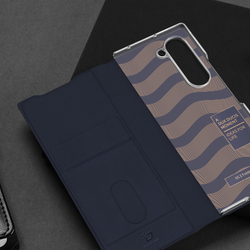 Чехол синего цвета с премиальной искусственной кожи от Dux Ducis для Samsung Galaxy Z Fold 6, серия Bril Series Case (версия с S Pen)