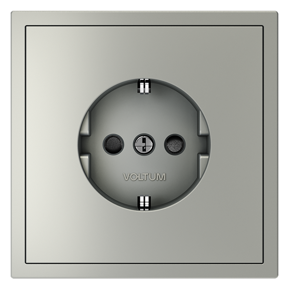 Розетка встраиваемая VOLTUM S70 с заземлением и защитными шторками, 16А, (сталь)