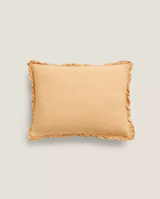 ZARA HOME ЛЬНЯНОЙ ЧЕХОЛ ДЛЯ ДЕКОРАТИВНОЙ ПОДУШКИ, ОХРА