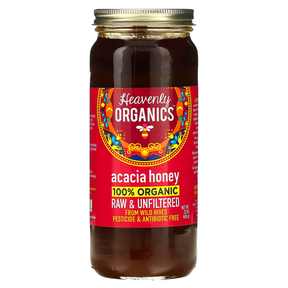 Heavenly Organics, 100% органический акациевый мед, необработанный и нефильтрованный, 624 г (22 унции)