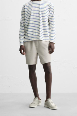 ZARA ШОРТЫ КОМФОРТНОЙ ПОСАДКИ ИЗ РЕЛЬЕФНОЙ ТКАНИ, БЕЖЕВЫЙ