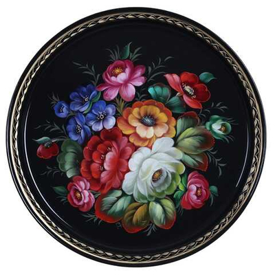 Жостовский поднос декоративный, размер 30 см (A9), металлический