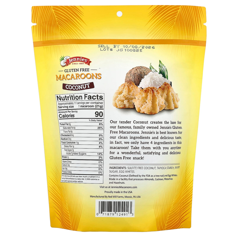 Jennies Macaroons, макароны без глютена, кокос, 226 г (8 унций)