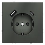 Розетка встраиваемая VOLTUM S70 с заземлением и защитными шторками, 16А, с USB, A+С, (титан)