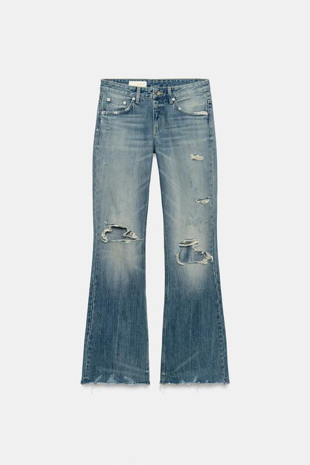 ZARA ДЖИНСЫ TRF FLARE С РАЗРЕЗАМИ И СРЕДНЕЙ ПОСАДКОЙ, СИНИЙ