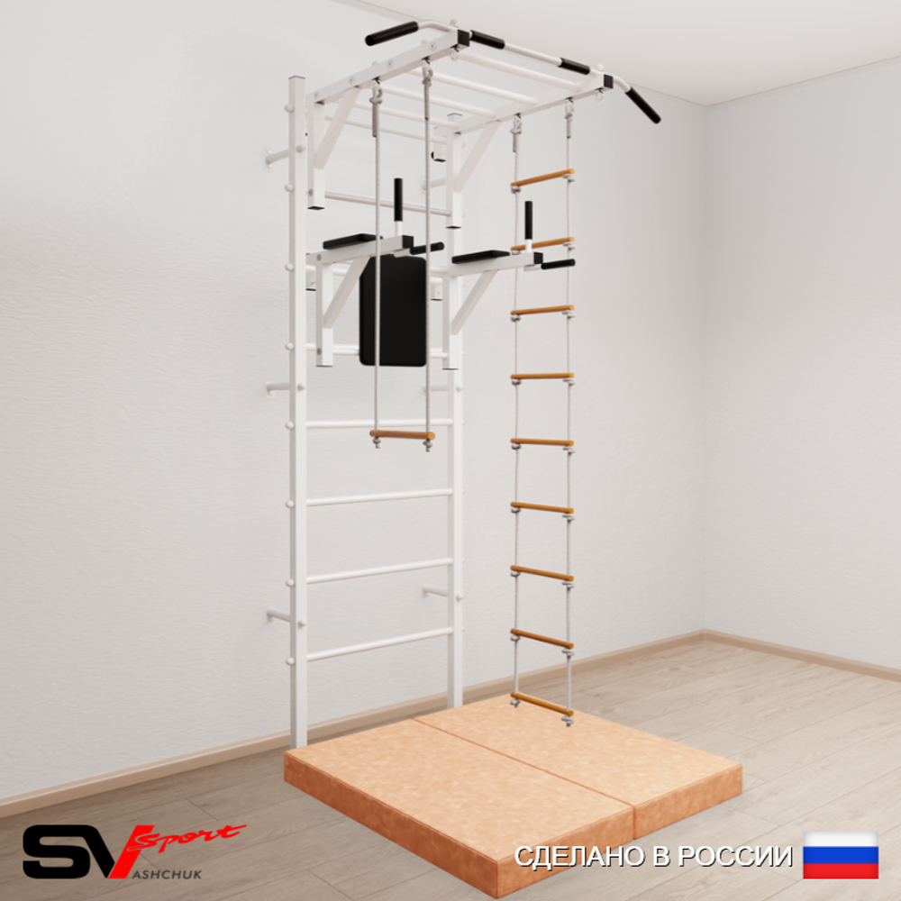 Шведская стенка Sv Sport усиленная 6494 (Турник рукоход/Брусья/Лестница/Трапеция/Мат 1м)