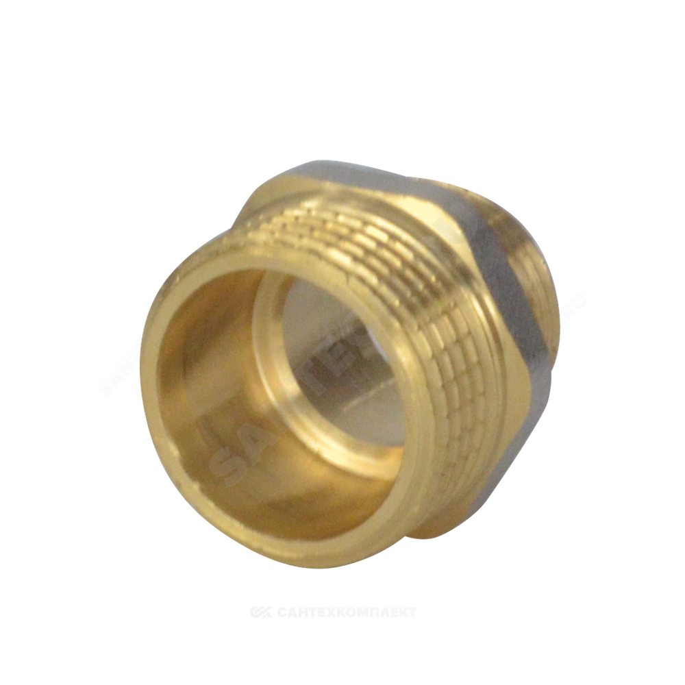 Ниппель латунь никель переходной Ду 20х15 (3/4"х1/2") НР 9023 ГОСТ 32585-2013 Aquasfera 9023-03