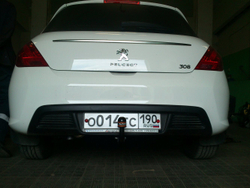 Фаркоп для Peugeot 308 хэтчбек 2008-2013гг. (без электрики) (паспорт и сертификат) AvtoS.PE02