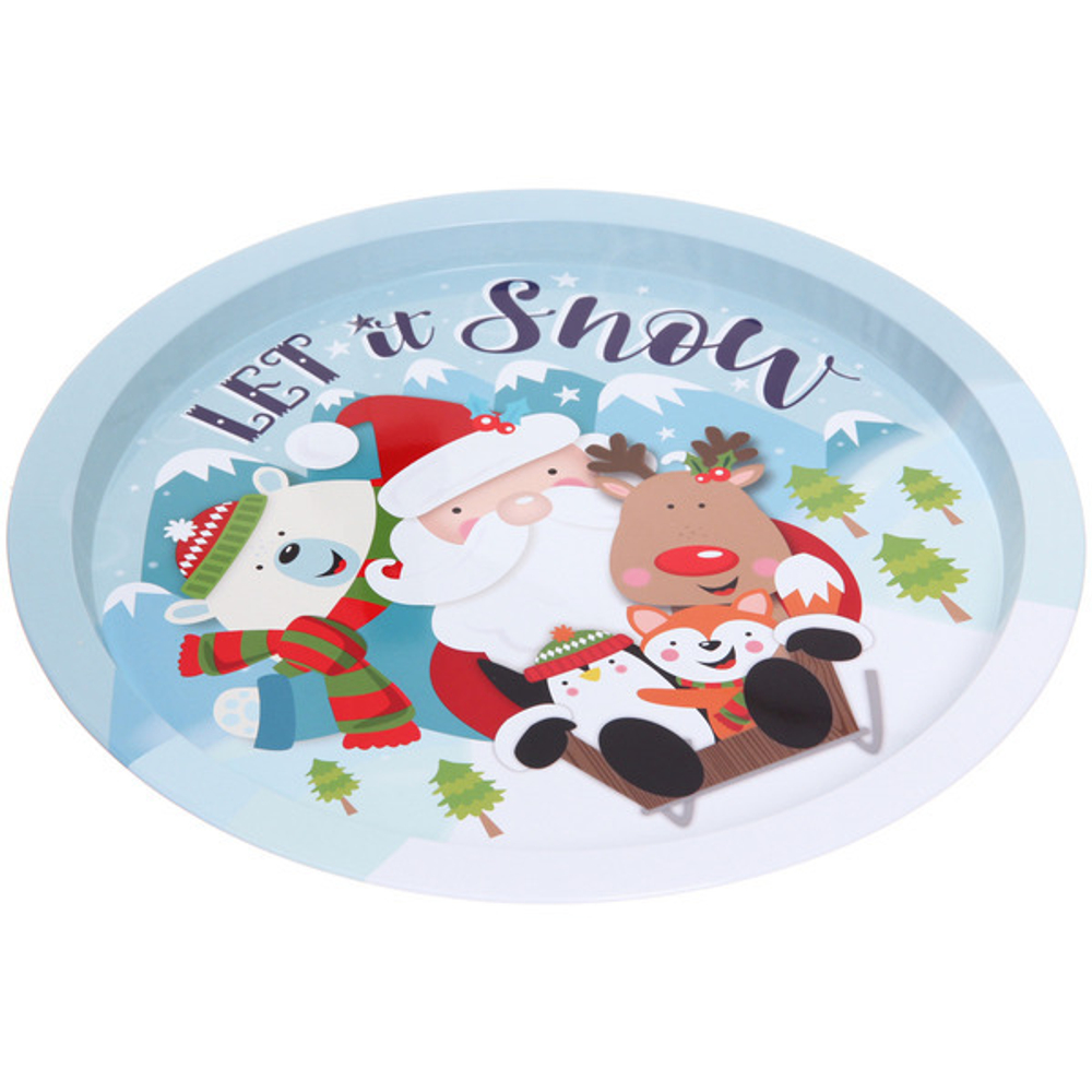 Поднос жестяной 32см «Санта и ззопарк»