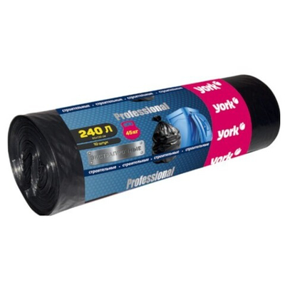 Мешки строительные для мусора экстра прочные пленка ПВД цвет черный толщина 60 мкм 240л (10шт.) YORK