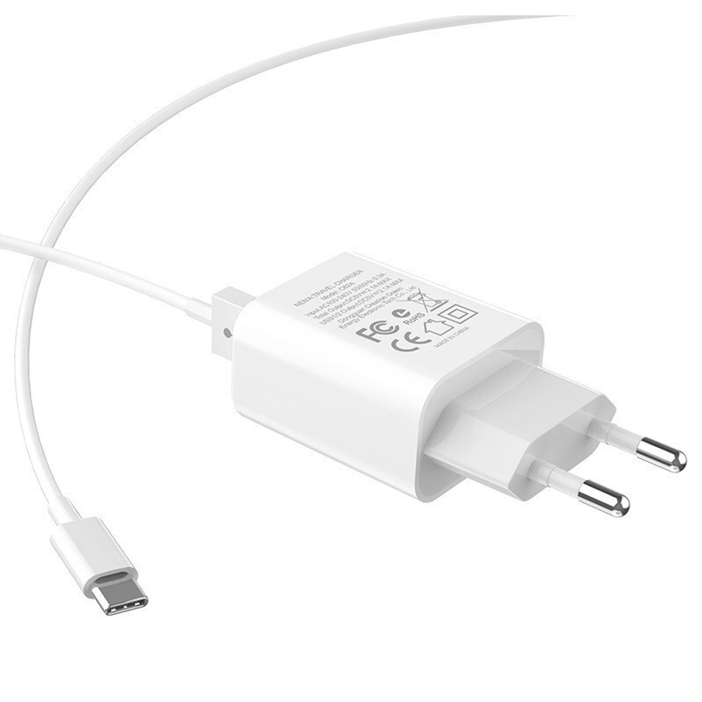 Сетевой адаптер питания HOCO C62A 2USB 2.1A + кабель Type-C (белый)