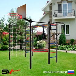 Уличная шведская стенка Sv Sport рукоход с комплектом турник прямой 2шт У5236К (Турник/Брусья/Гнездо 80см/Щит баскет/Сетка)