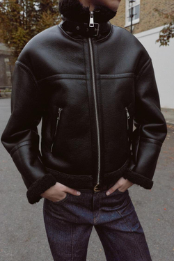 ZARA КУРТКА-ДУБЛЕНКА ИЗ ИСКУССТВЕННОЙ ОВЧИНЫ, ЧЕРНЫЙ