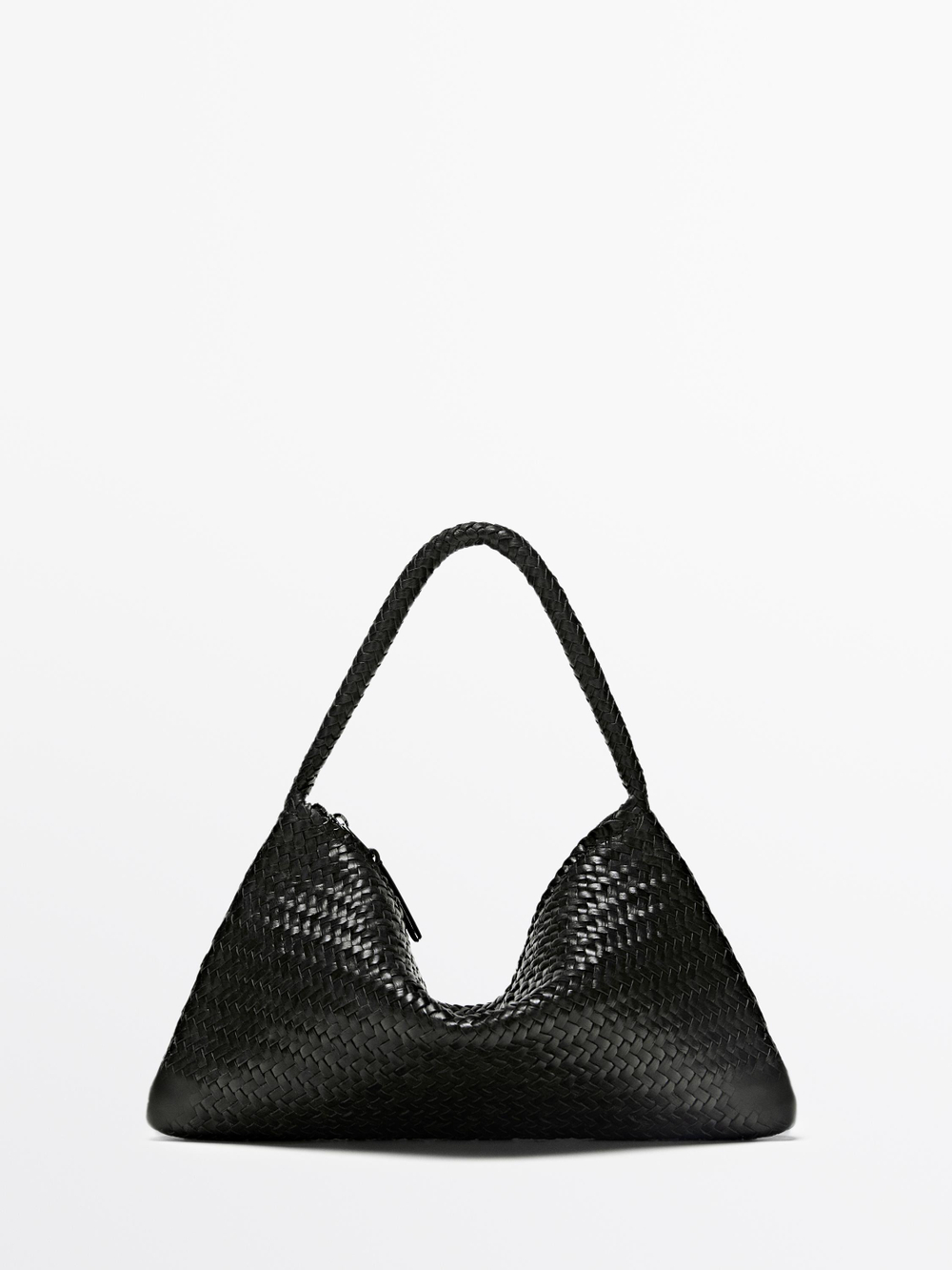 Massimo Dutti Маленькая плетеная кожаная сумка через плечо, черный