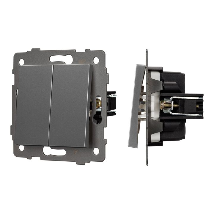Механизм выключателя двухклавишный проходной SWT-MKP2-PL-GR-V (250V, 10A) Arlight 049894