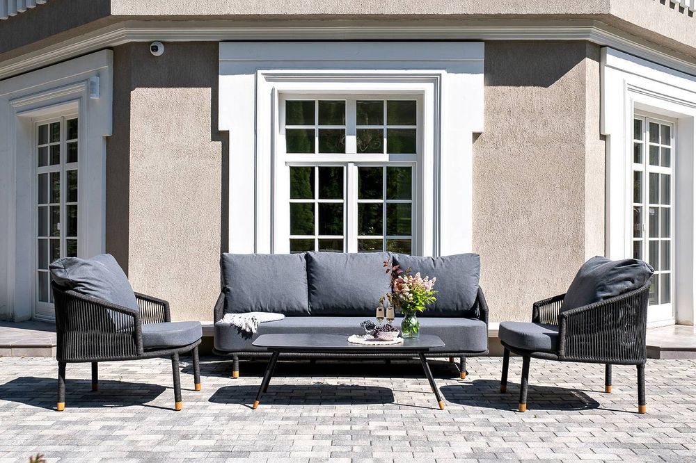 "Верона" лаунж-зона 5-местная плетеная из роупа (веревки), каркас алюминиевый темно-серый, роуп темно-серый