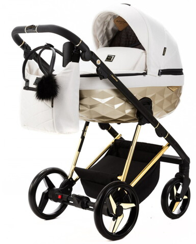 Детская коляска Adamex Quantum Star Premium 3 в 1 Q-STAR33 (БЕЛЫЙ В БЛЕСТКУ+ЗОЛОТО.РАМА)
