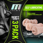 Набор из 3 мастурбаторов и вибропули 3-Pack Self-Lubricating Vibrating Stroker Sleeve Kit (Цвет: телесный)