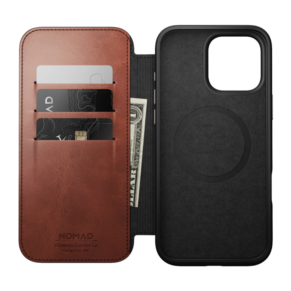 Кожаный чехол-книжка MagSafe Nomad Horween Modern Leather Folio Limited Edition для iPhone 16 Pro Max Чехол из натуральной кожи Horween