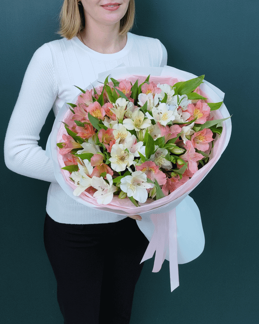 Букет белая и розовая альстромерия 9шт(00438)
