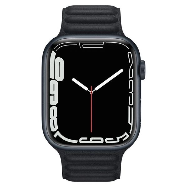 Умные часы Apple Watch Series 7 45mm GPS + Cellular Midnight Aluminum Case with Leather Link, темная ночь (MKM43)