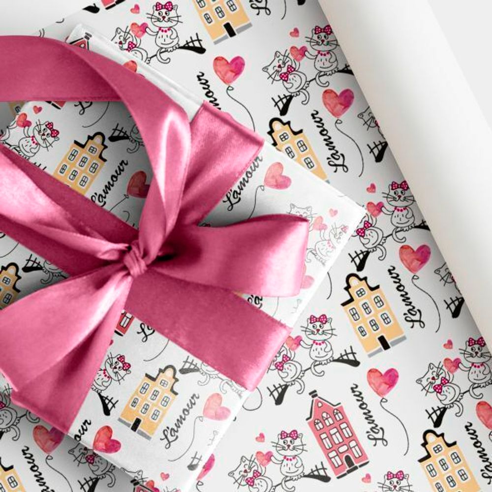 Упаковочная бумага (0,7*1 м) Влюбленные котики, 1 шт.