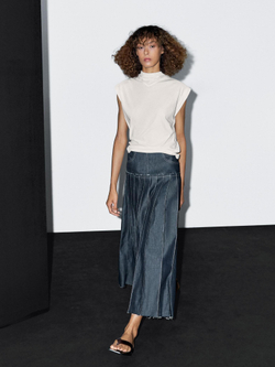 Massimo Dutti Джинсовая юбка миди с плиссировкой, темно-серый