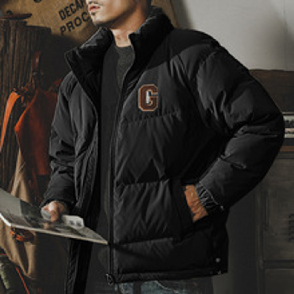 Мужской зимний пуховик без капюшона.Наполнитель 90% белый утиный пух.