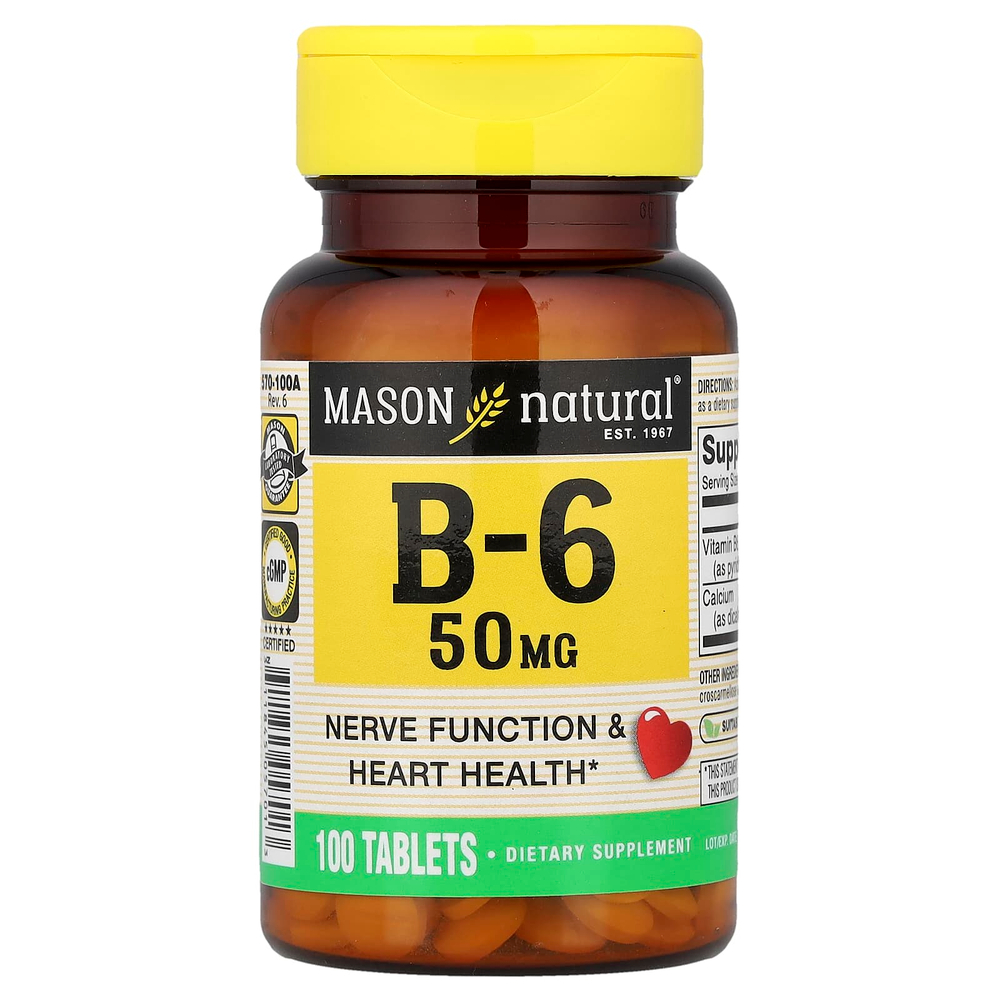 Mason Natural, витамин B6, 50 мг, 100 таблеток