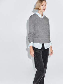 Massimo Dutti Свитер из смесовой шерсти с V-образным вырезом, серый меланж