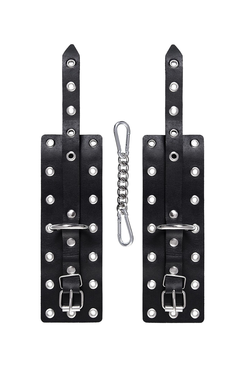 Черные кожаные однослойные наручники с люверсами (Цвет: черный)