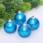 Новогодние шары 5 см (набор 4 шт) «Блестящее напыление», голубой