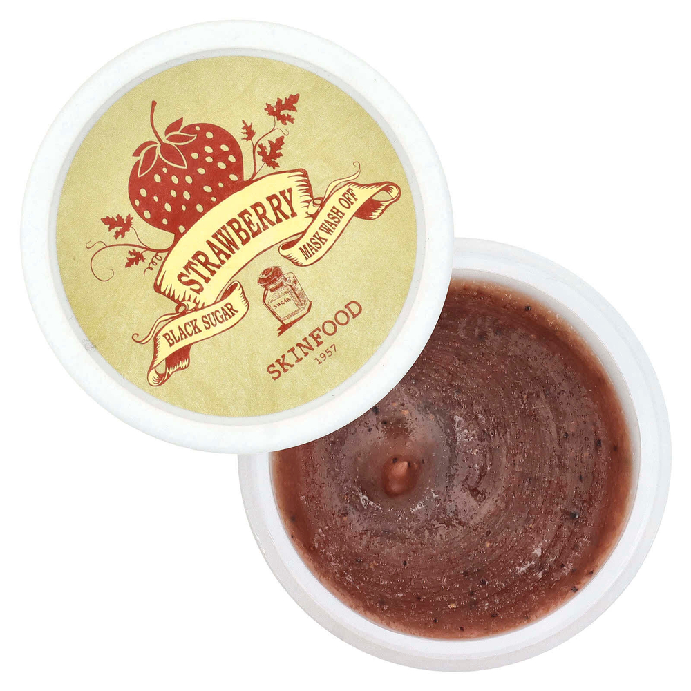 SKINFOOD, Смывающая маска с черным сахаром и клубникой, 100 г (3,52 унции)