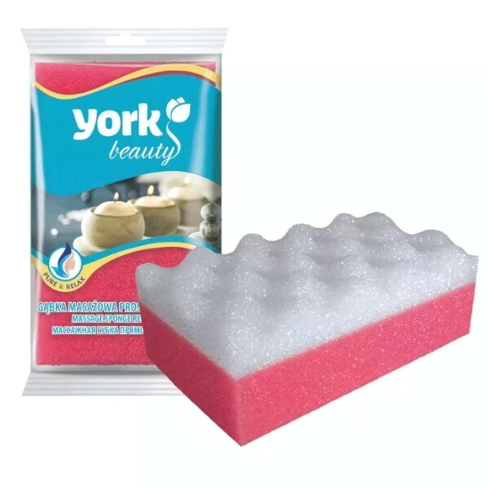 Губка для тела массажная Прямоугольник 13*8*5см, поролон 18 кг/м3 YORK