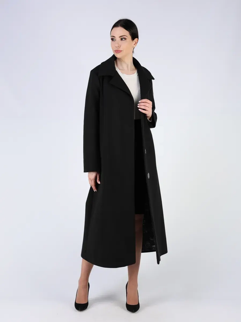 Пальто демисезонное длинное с поясом