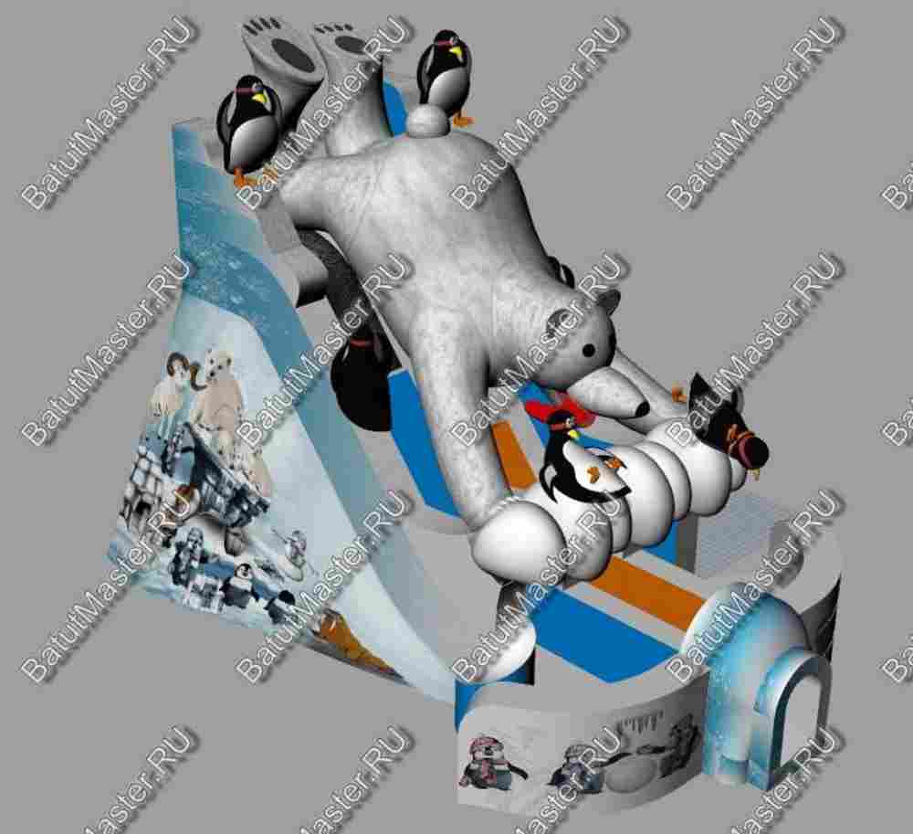 Большой надувной батут-горка "Мишка на севере"