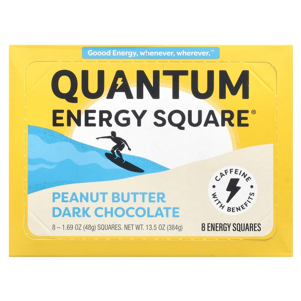Quantum Energy Square, тёмный шоколад с арахисовой пастой, 8 энергетических батончиков по 48 г (1,69 унции)