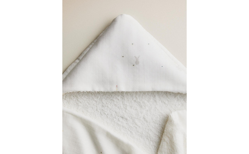 Zara Home Детское полотенце с капюшоном из хлопка, экрю, 80x80 см · 5673/423