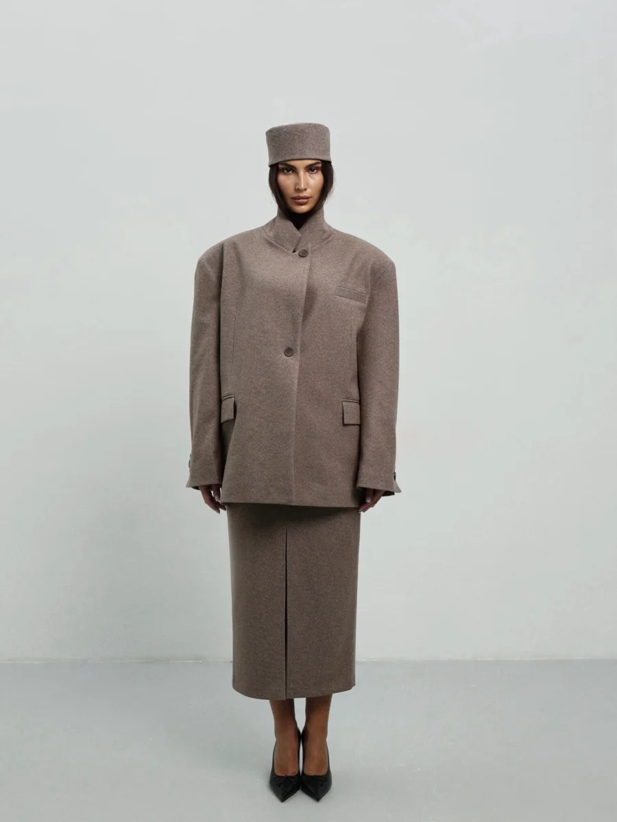 Пиджак оверсайз с объемными плечами, Коричневый