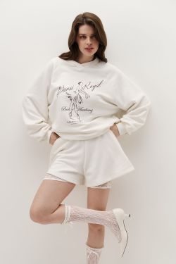 Шорты из футера укороченные сбоку кремового цвета