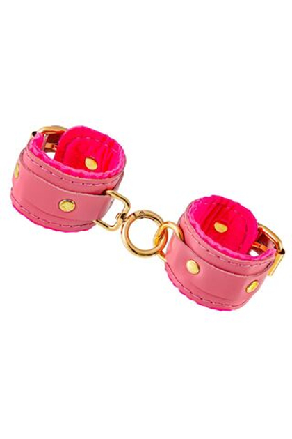 Розовые двуслойные кожаные наручники-браслеты